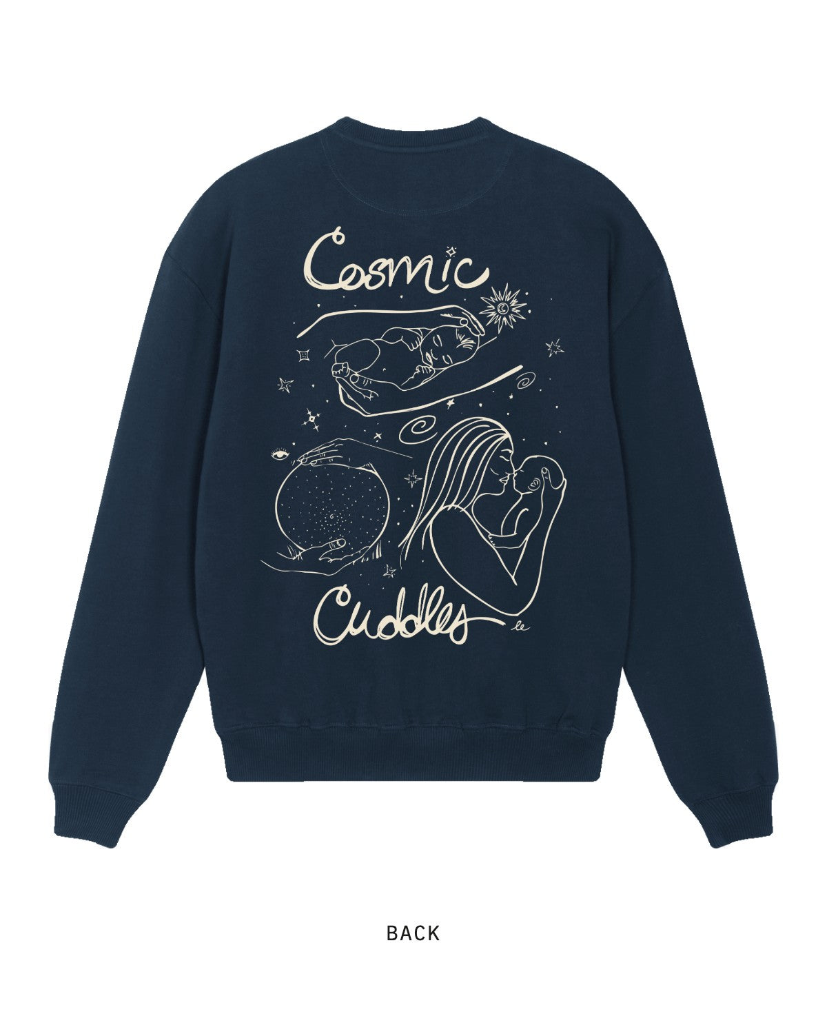 Cosmic Cuddles — Crewneck, back, in French Navy