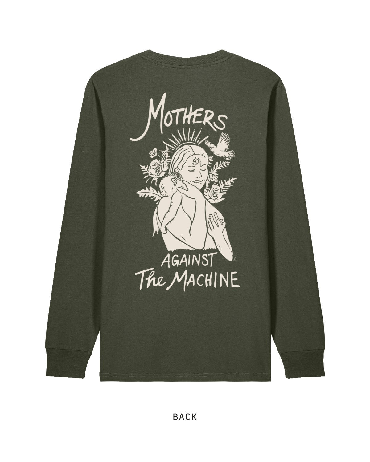Mothers Against The Machine — Long Sleeve, back, in Khaki Green