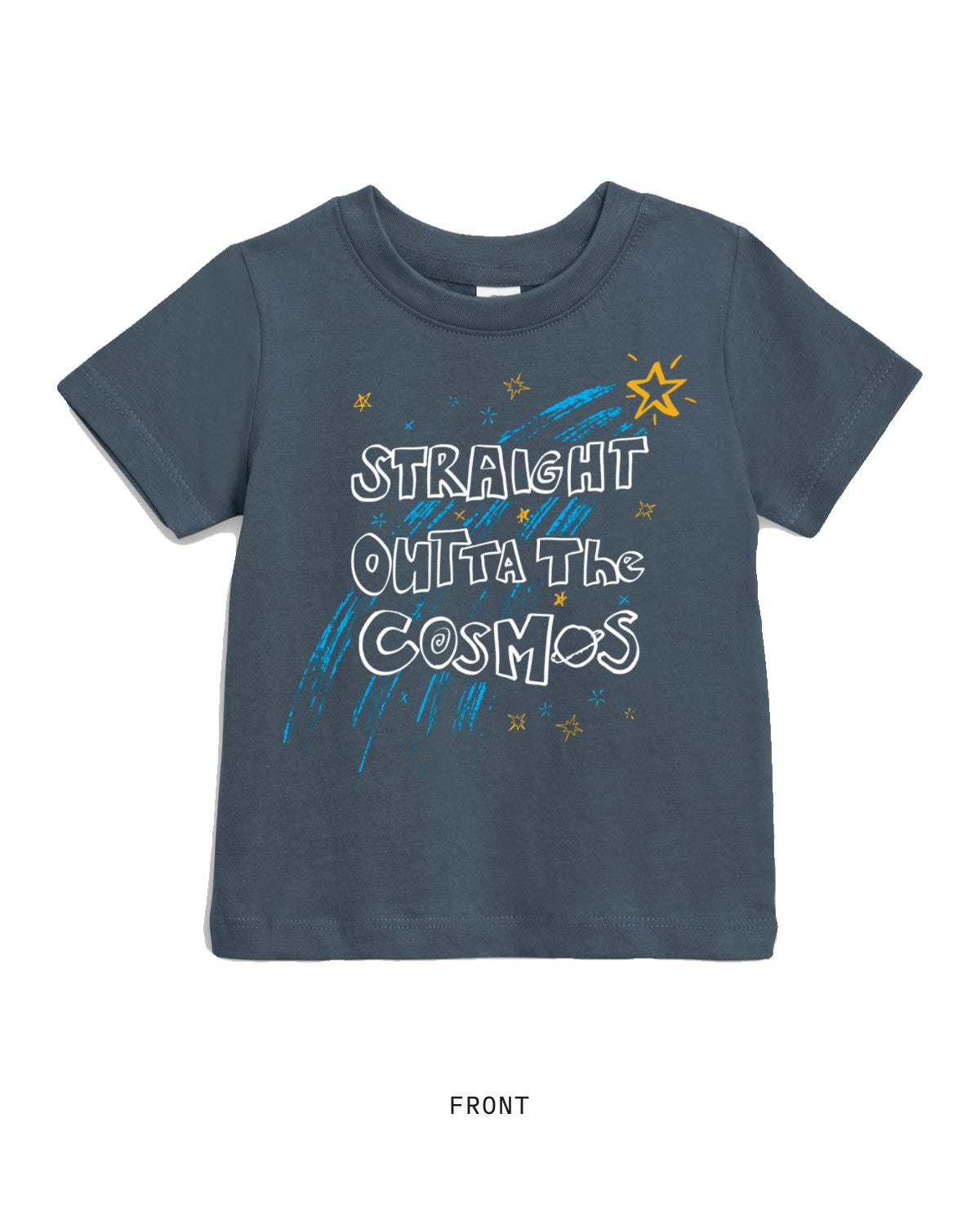 Straight Outta the Cosmos — Tee, front, in Harbor