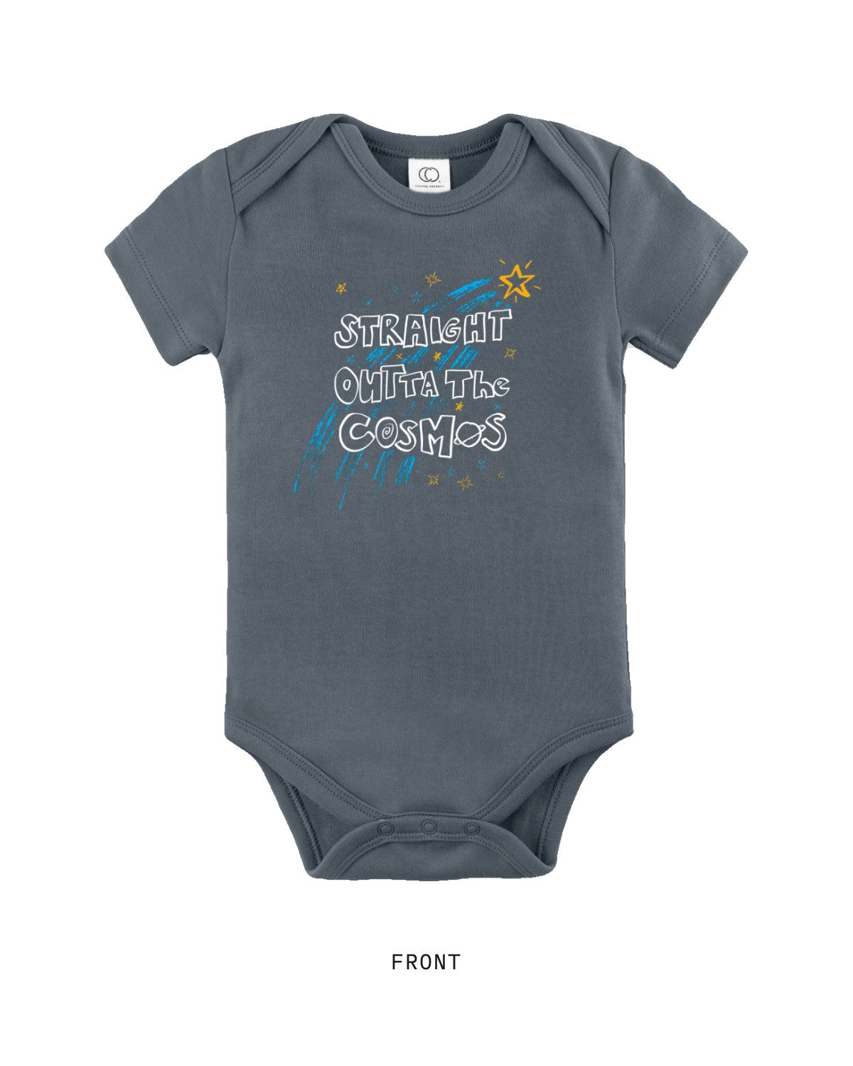 Straight Outta the Cosmos — Bodysuit, short sleeve, front, in Harbor